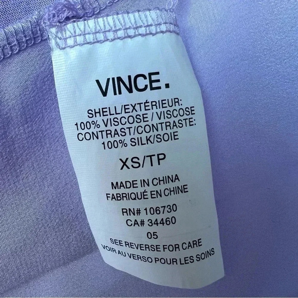 VINCE | Silk Mixed-Media Long-Sleeve Shirt | Lilac Waterlily | XS - Picture 9 of 10